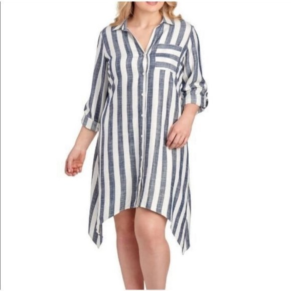 Hope & Harlow Striped Tab Sleeve‎ Shirt Dress Size 6 - Picture 1 of 7